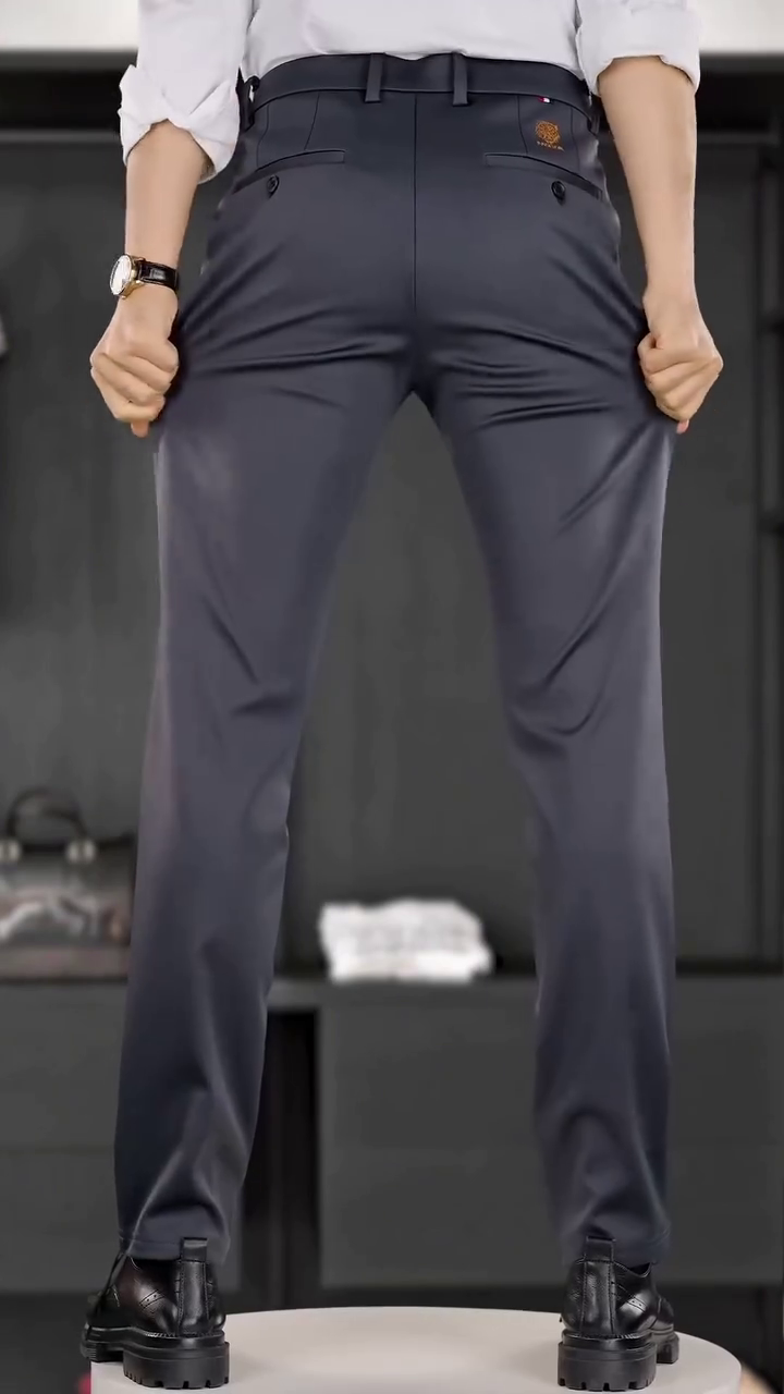 Men Charcoal Grey Plain Slim Fit Trousers - Image 10