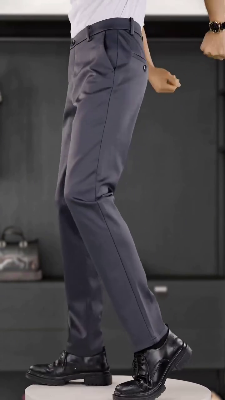 Men Charcoal Grey Plain Slim Fit Trousers - Image 9