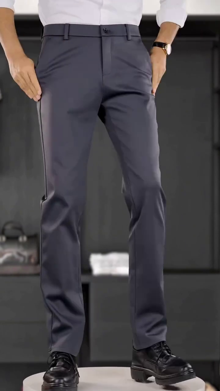 Men Charcoal Grey Plain Slim Fit Trousers - Image 8