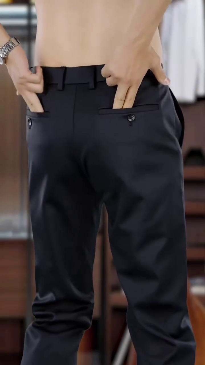 Men Charcoal Grey Plain Slim Fit Trousers - Image 6