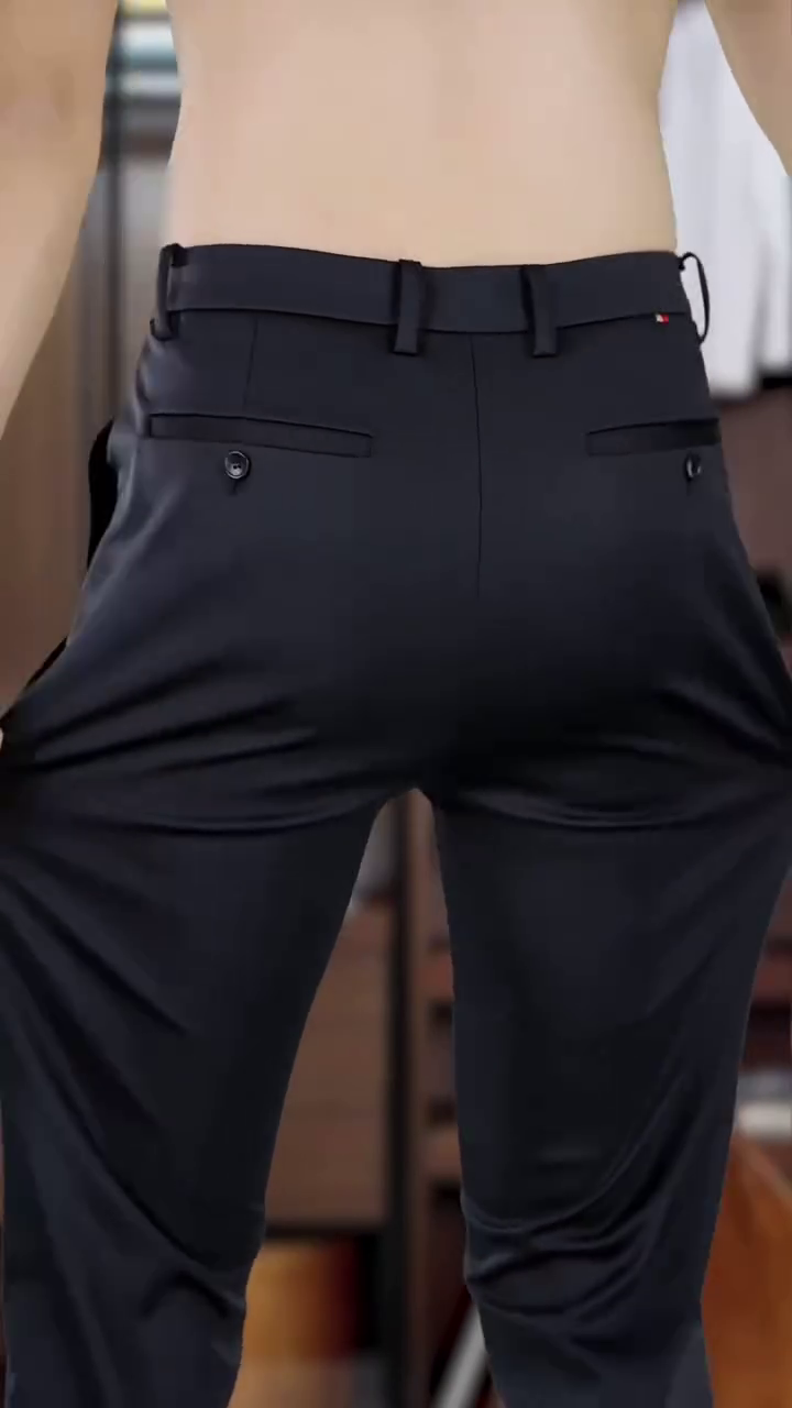 Men Charcoal Grey Plain Slim Fit Trousers - Image 5